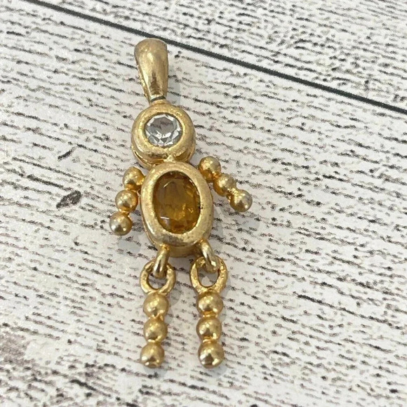 Vintage VTG Gold Tone Boy Birthstone Pendant Citrine November Stone Rhinestone - Picture 2 of 6